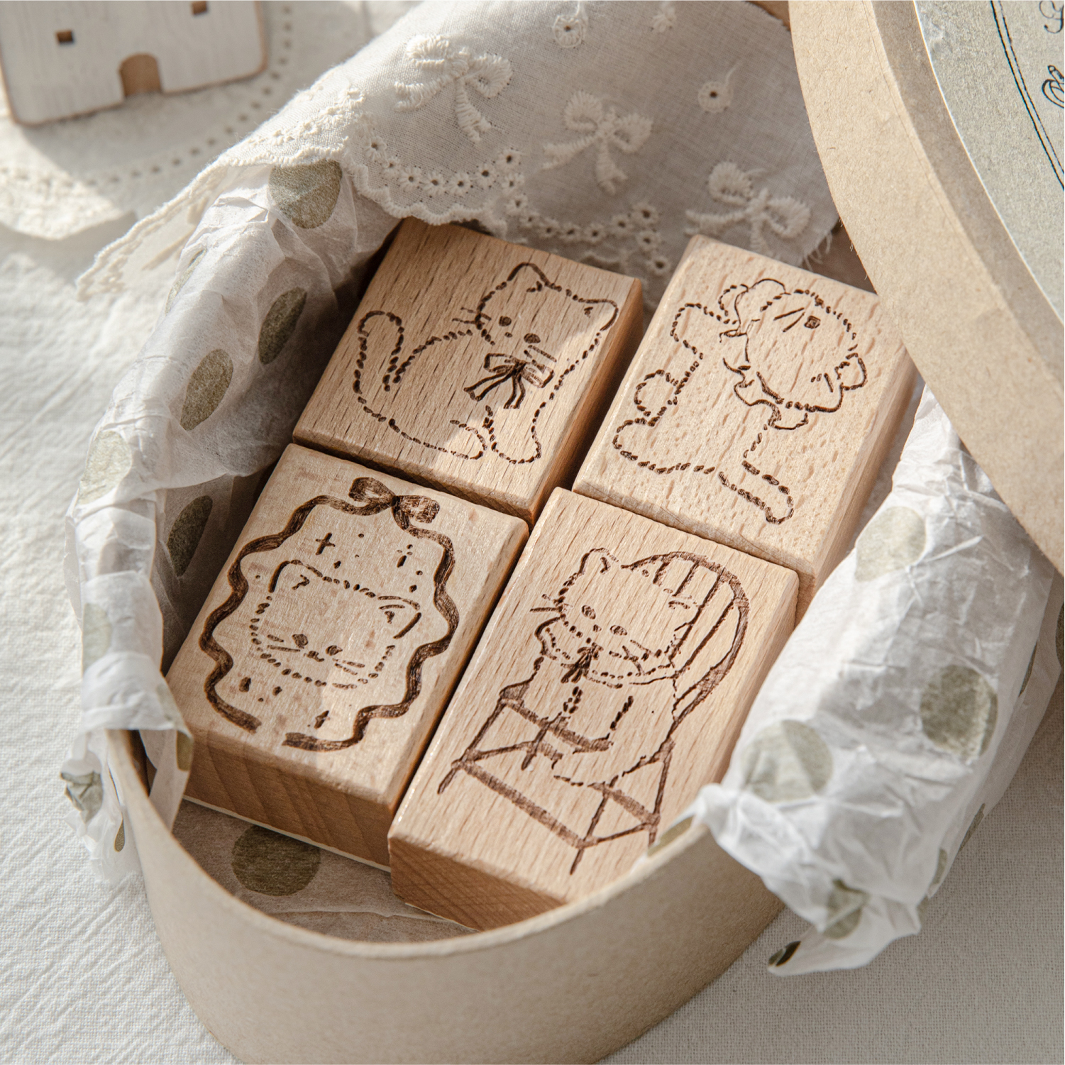 Cartoon Cute Cat Wood Stamp fo - Art Craft Activities reseña y precio