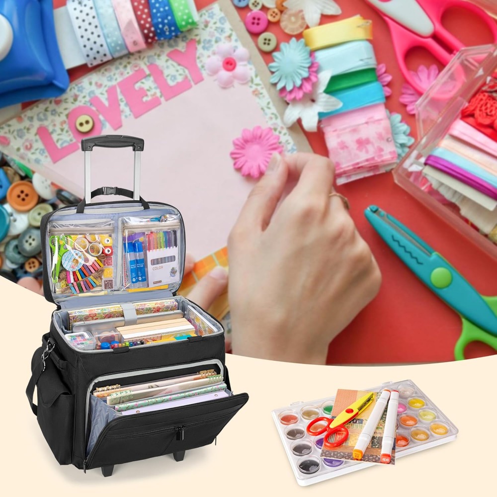Rolling Scrapbook Tote with Ex - Art Craft Us reseña y precio