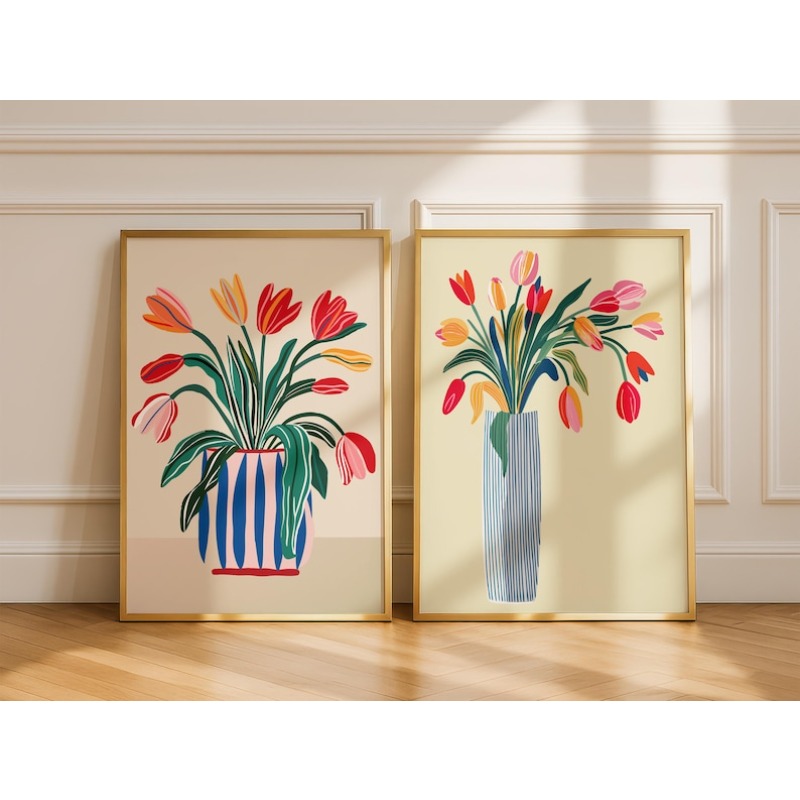 2pcs Tulip Flowers Canvas Wall - Art Craft Vase reseña y precio
