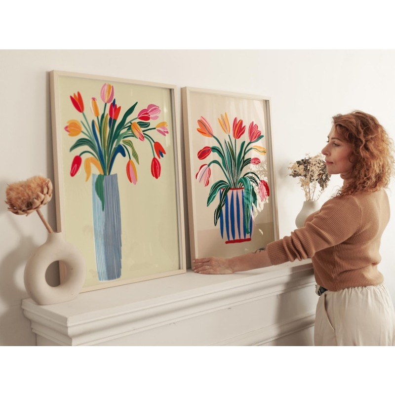 2pcs Tulip Flowers Canvas Wall - Art Craft Vase reseña y precio