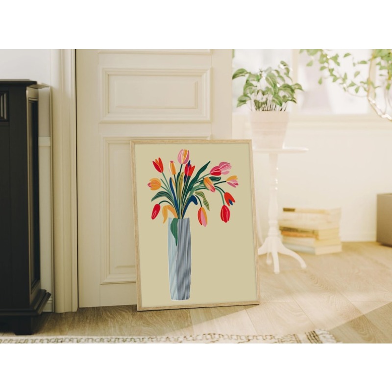 2pcs Tulip Flowers Canvas Wall - Art Craft Vase reseña y precio
